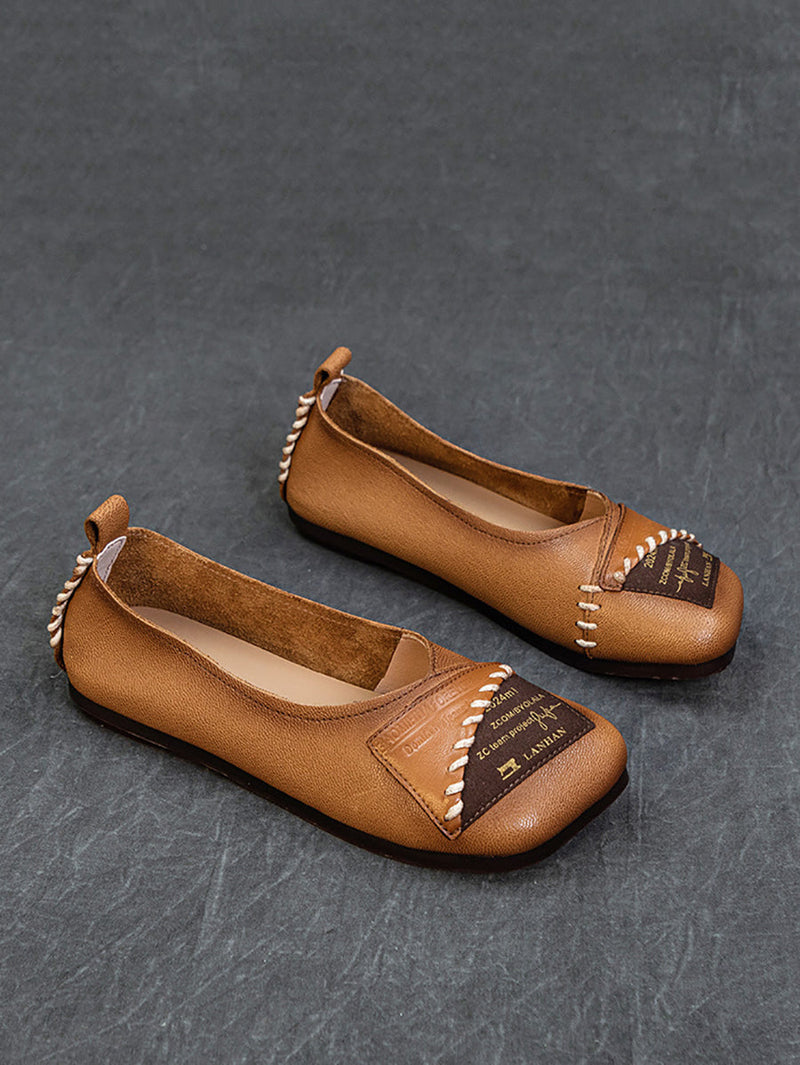 Artsy Colorblock Soft Leather Flat Shoes Kl1024