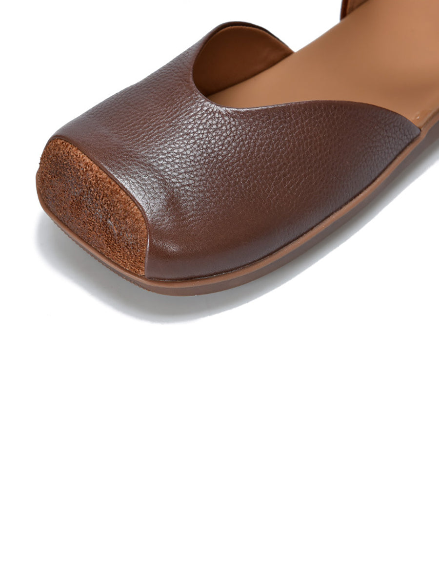 Summer Leather Colorblock Flat Shoes Qw1039