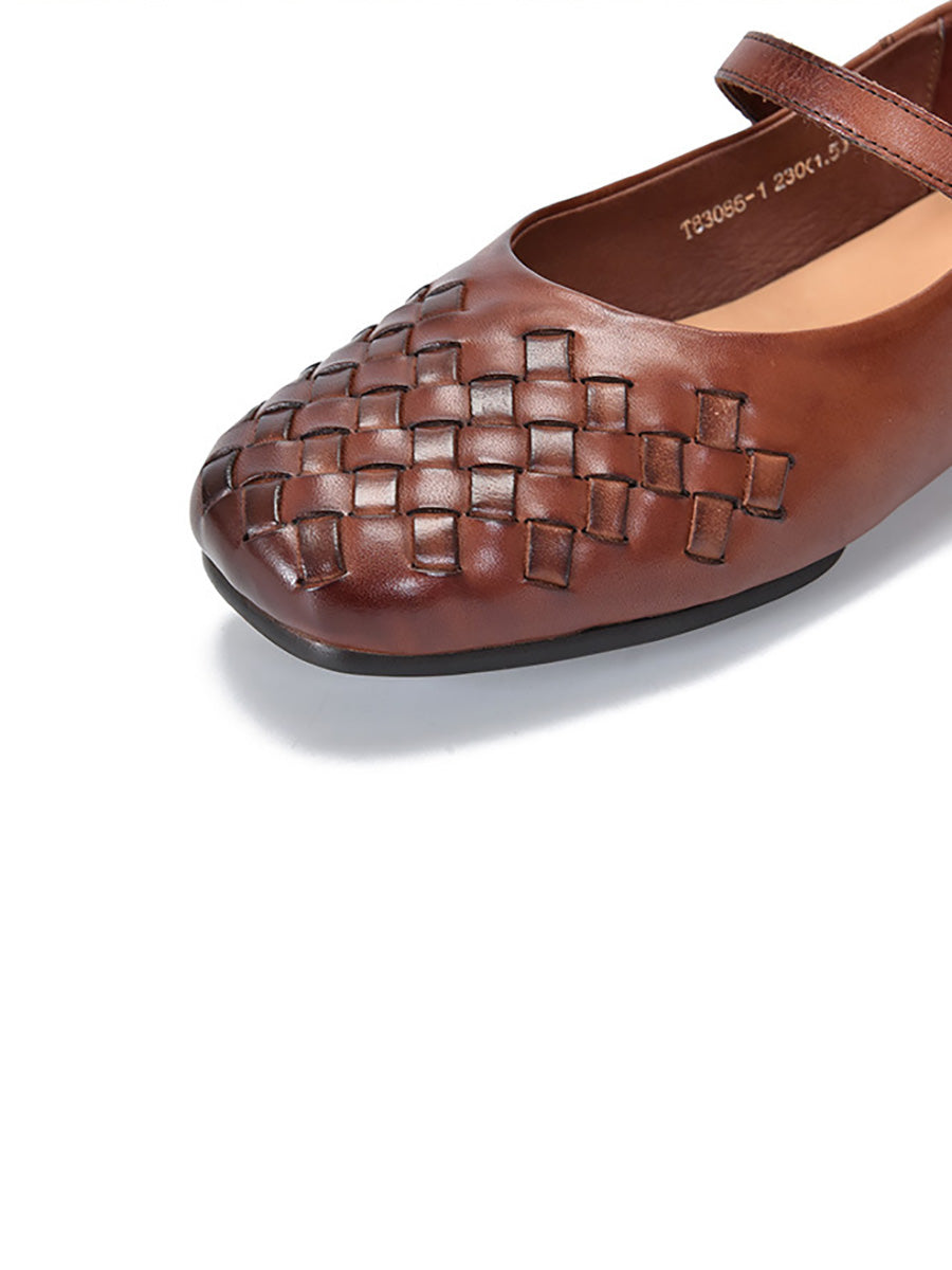Summer Leather Weave Low-heel Shoes Ll004