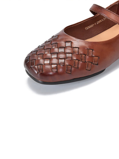 Summer Leather Weave Low-heel Shoes Ll004
