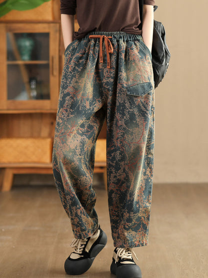 Tie-dye Autumn Strap Denim Harem Pants Ai1028