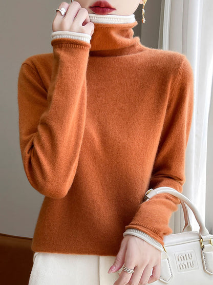 Autumn Turtleneck Colorblock Wool Sweater Ba1010