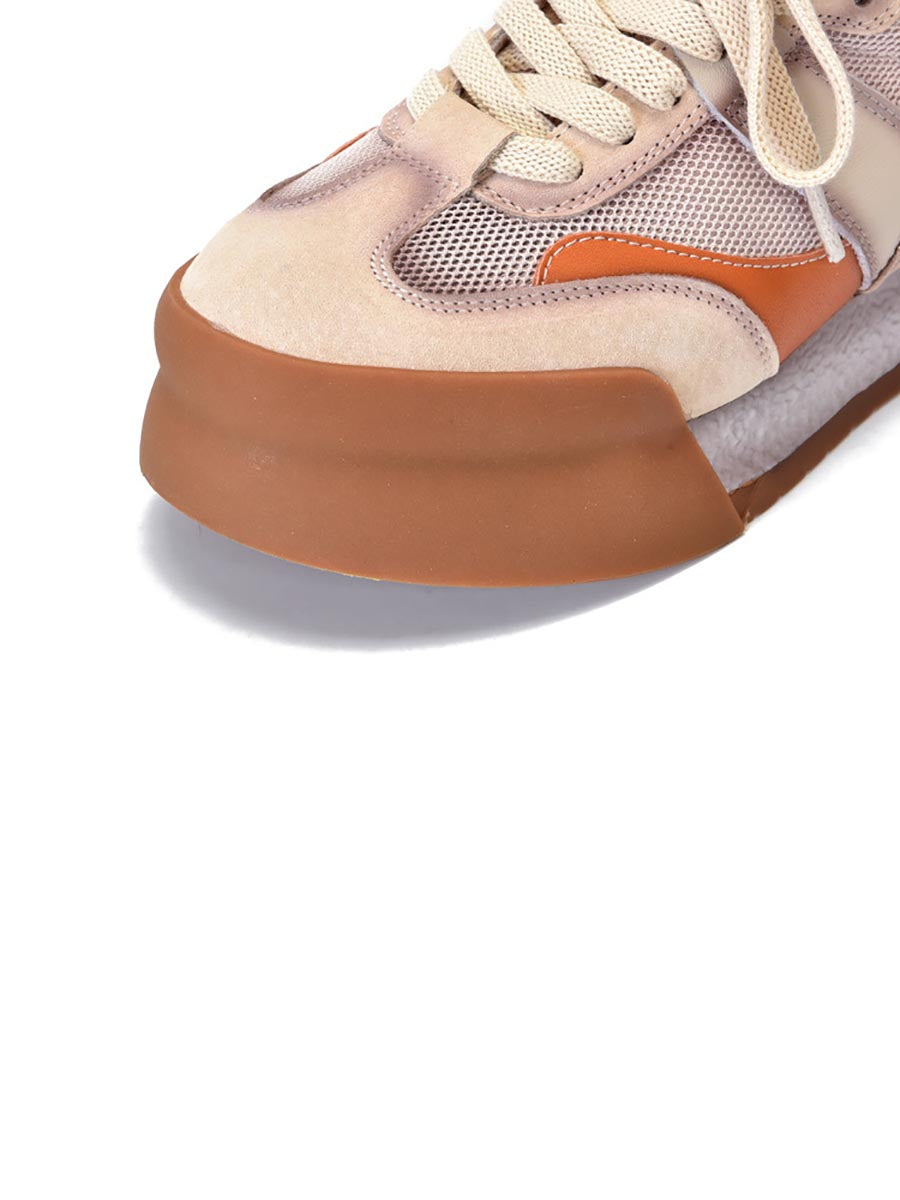 Summer Mesh Leather Spliced Breathable Platform Shoes Xx1021