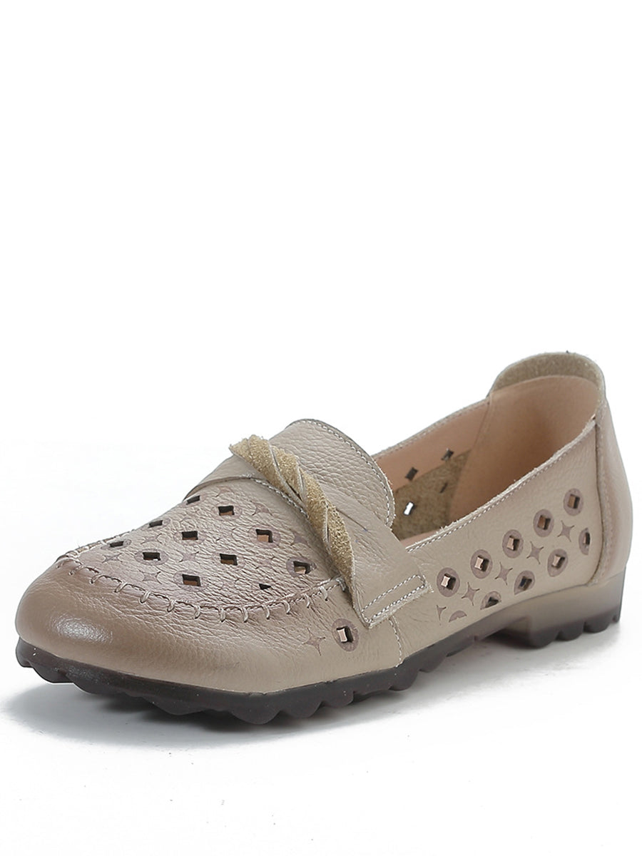 Leather Cutout Spliced Low Heel Shoes Rr1047