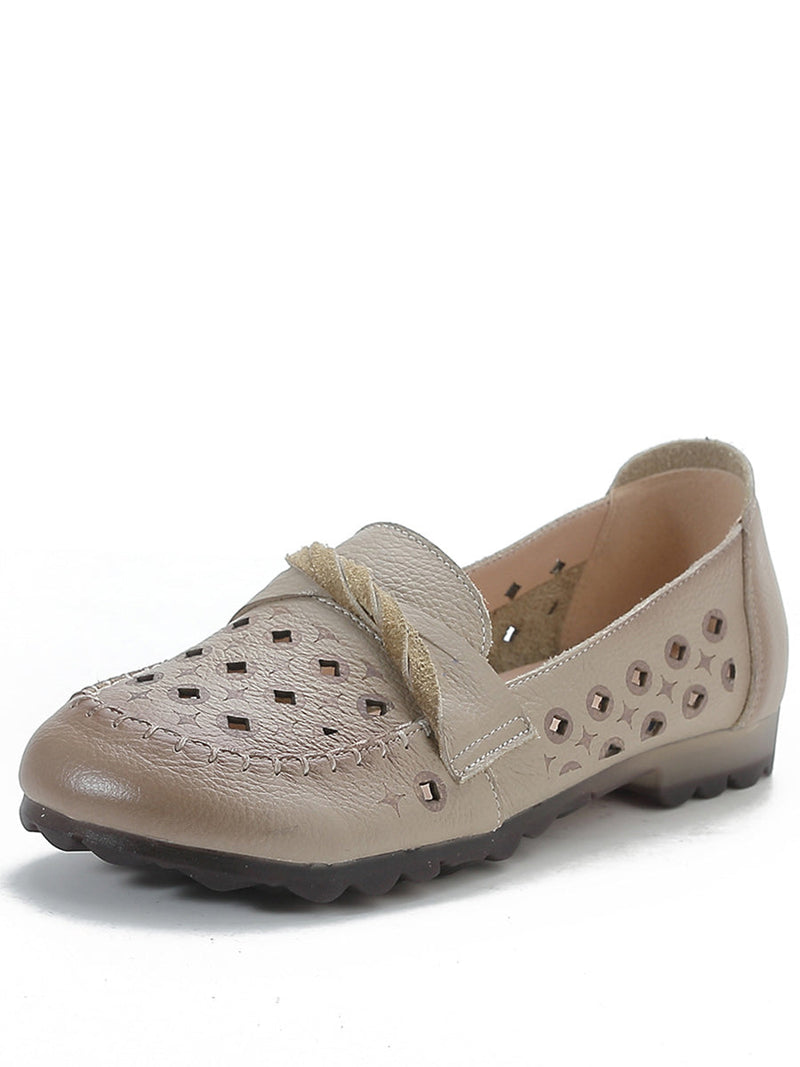 Leather Cutout Spliced Low Heel Shoes Rr1047
