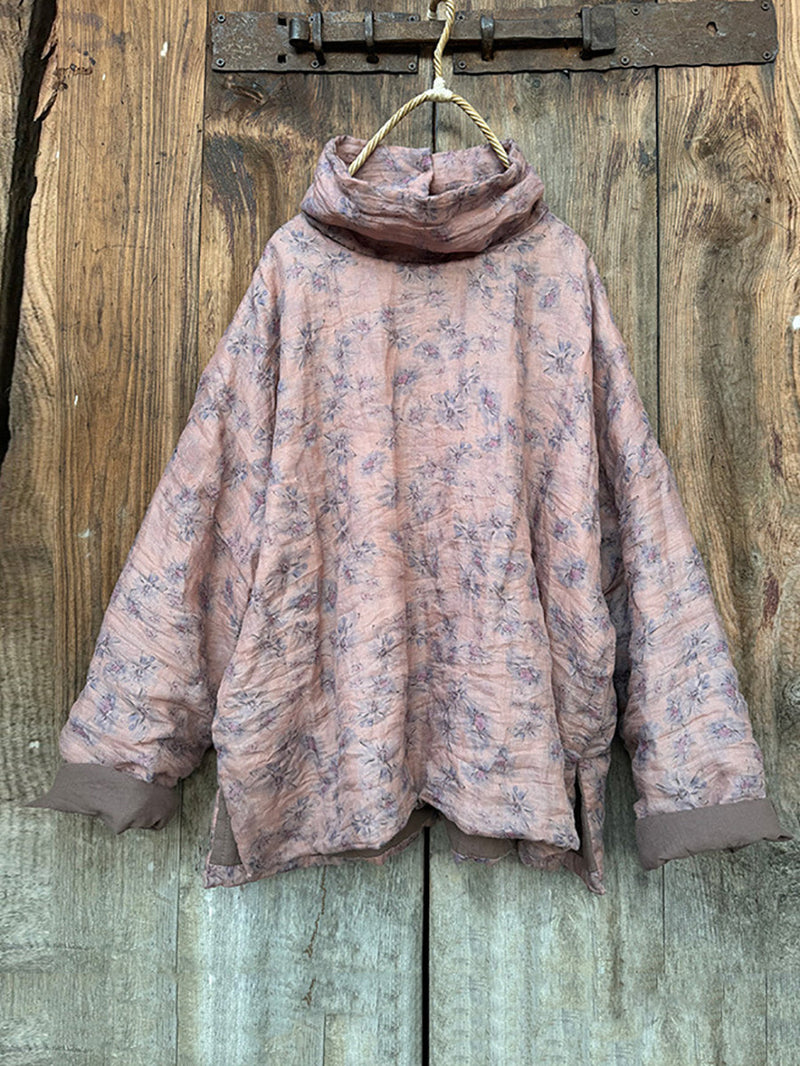 Autumn Turtleneck Ramie Padded Coat Qm029