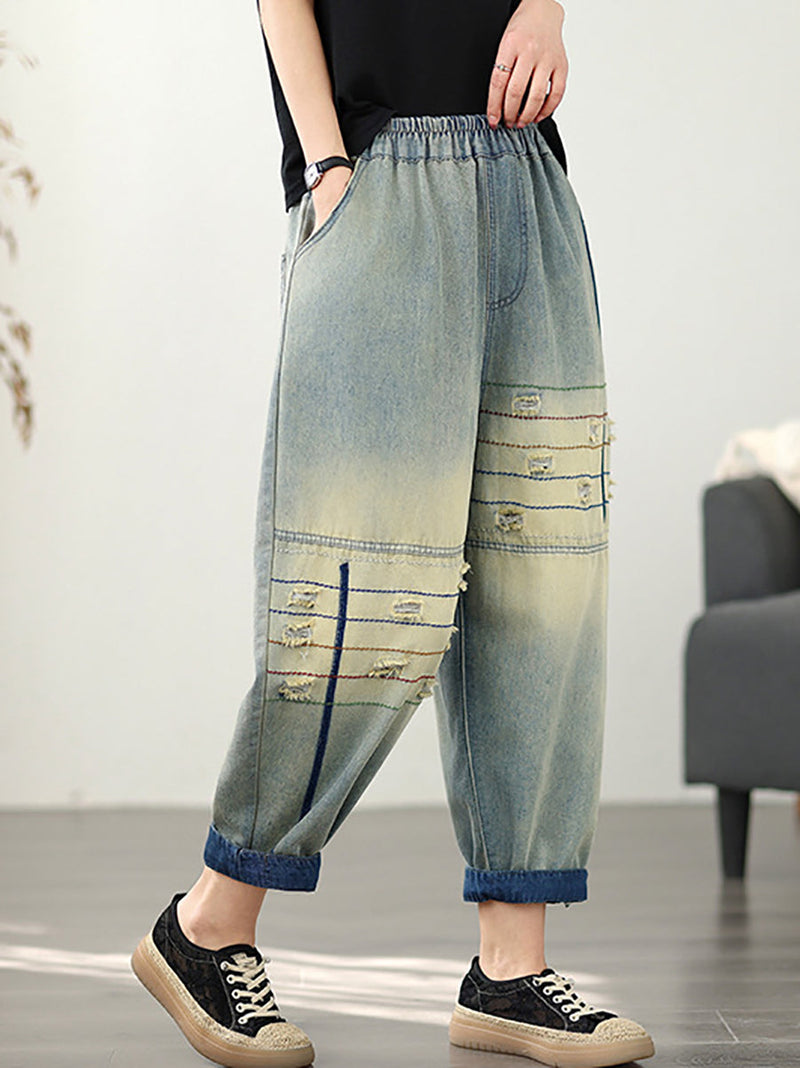 Pants Frayed Retro Denim Harem