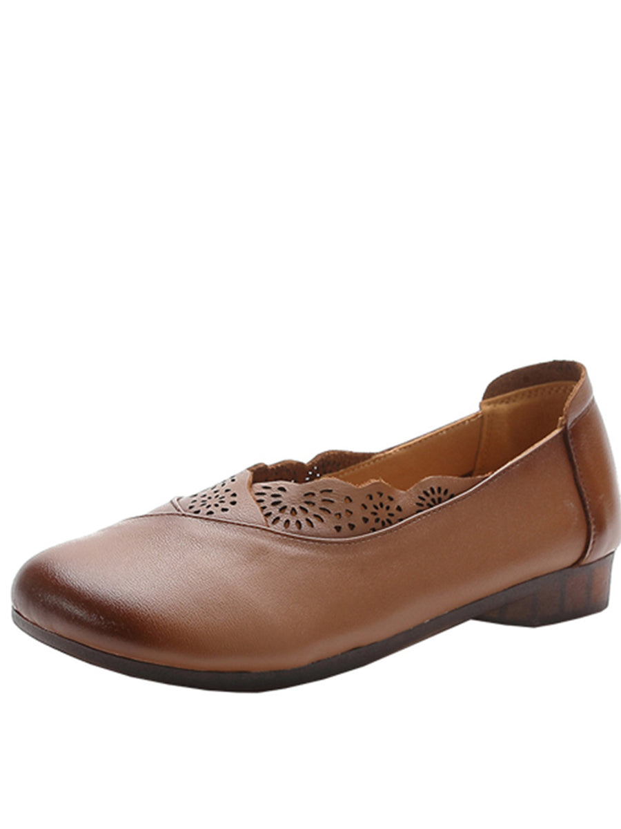 Artsy Soft Leather Spliced Low Heel Shoes Rr1048