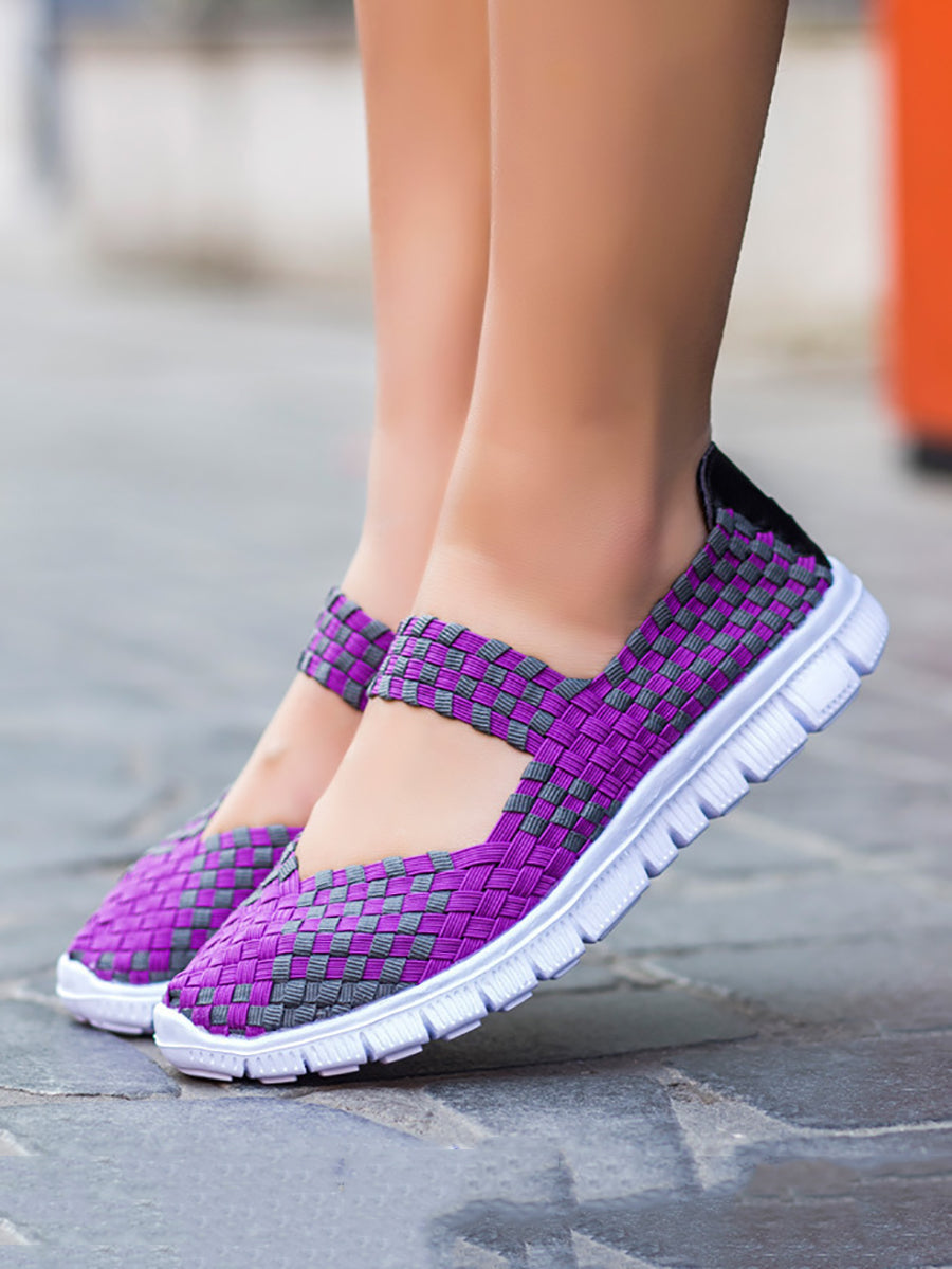 Summer Colorblock Weave Flat Shoes Rr1017