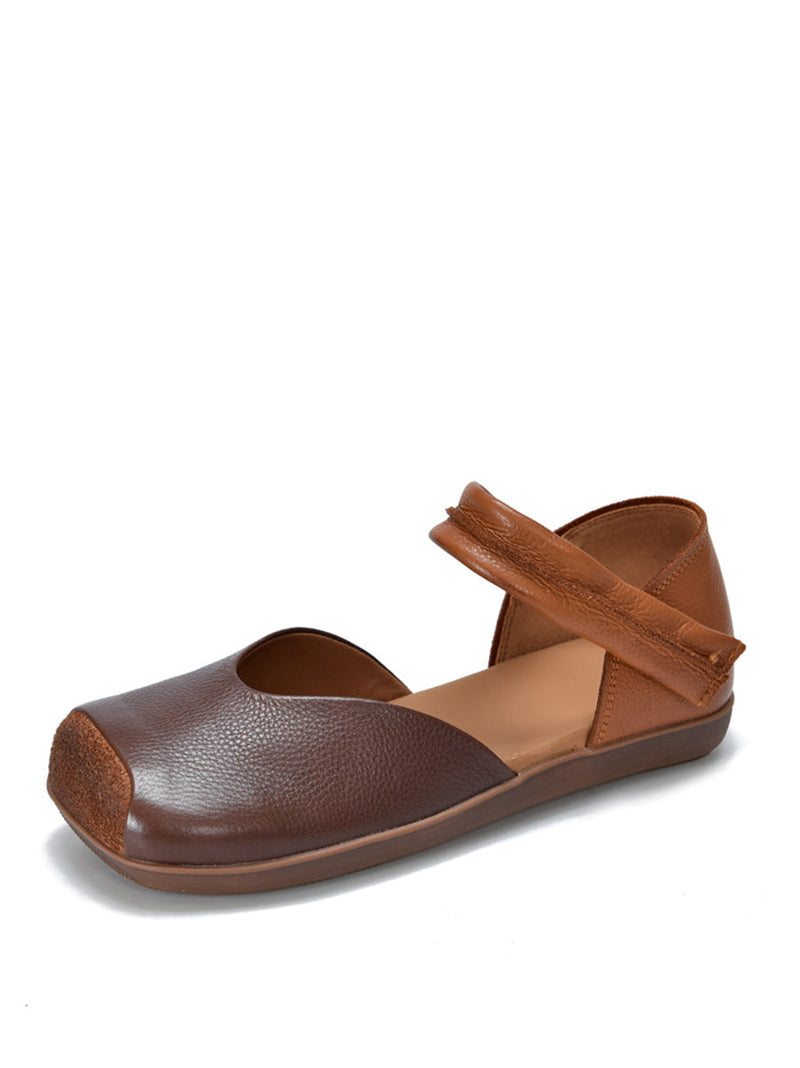 Summer Leather Colorblock Flat Shoes Qw1039