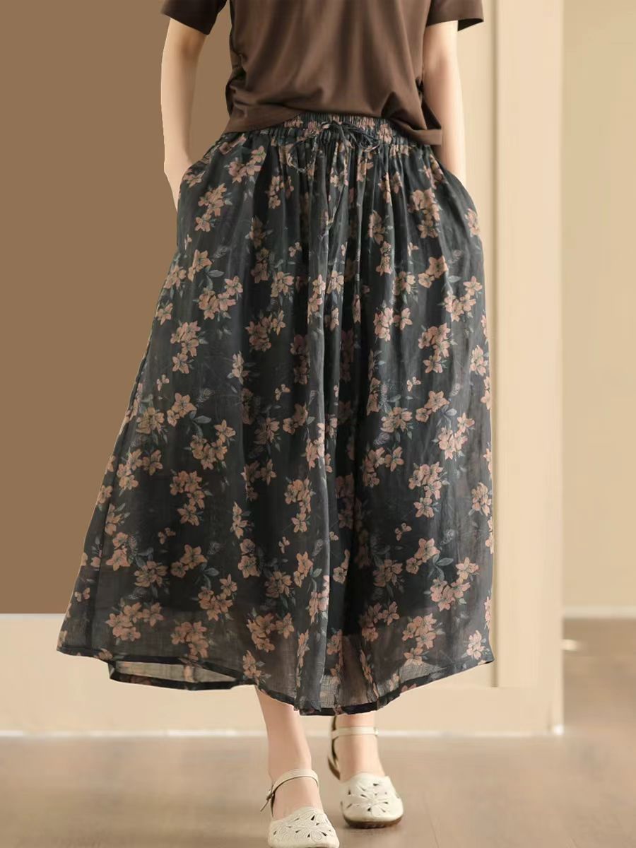 Summer Flower Ramie Loose Skirt Qw1006