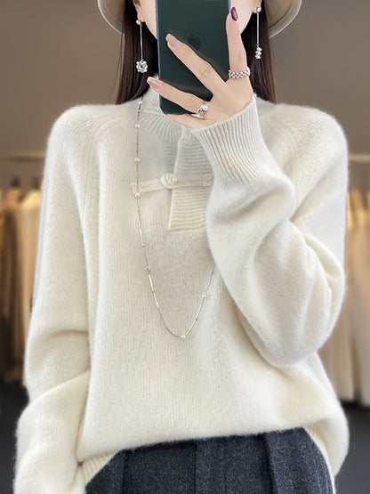 Autumn Half-turtleneck 100%wool Buckle Sweater Ba1040