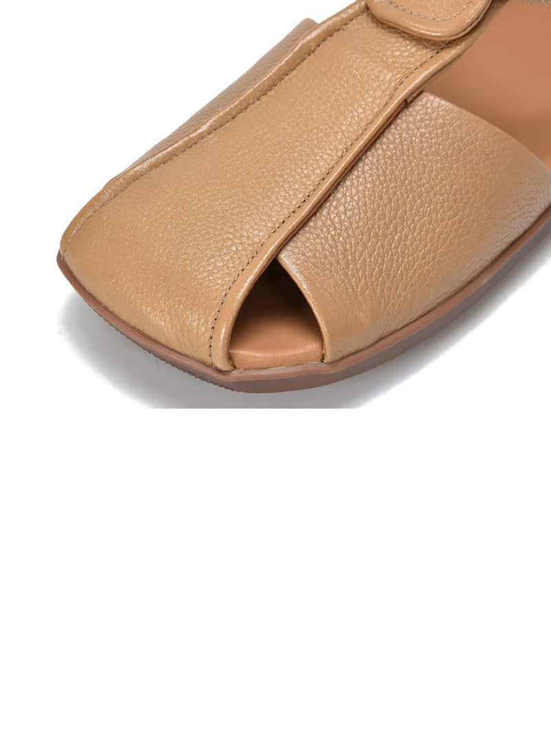 Summer Soft Leather Spliced Flat Sandals Zz1027