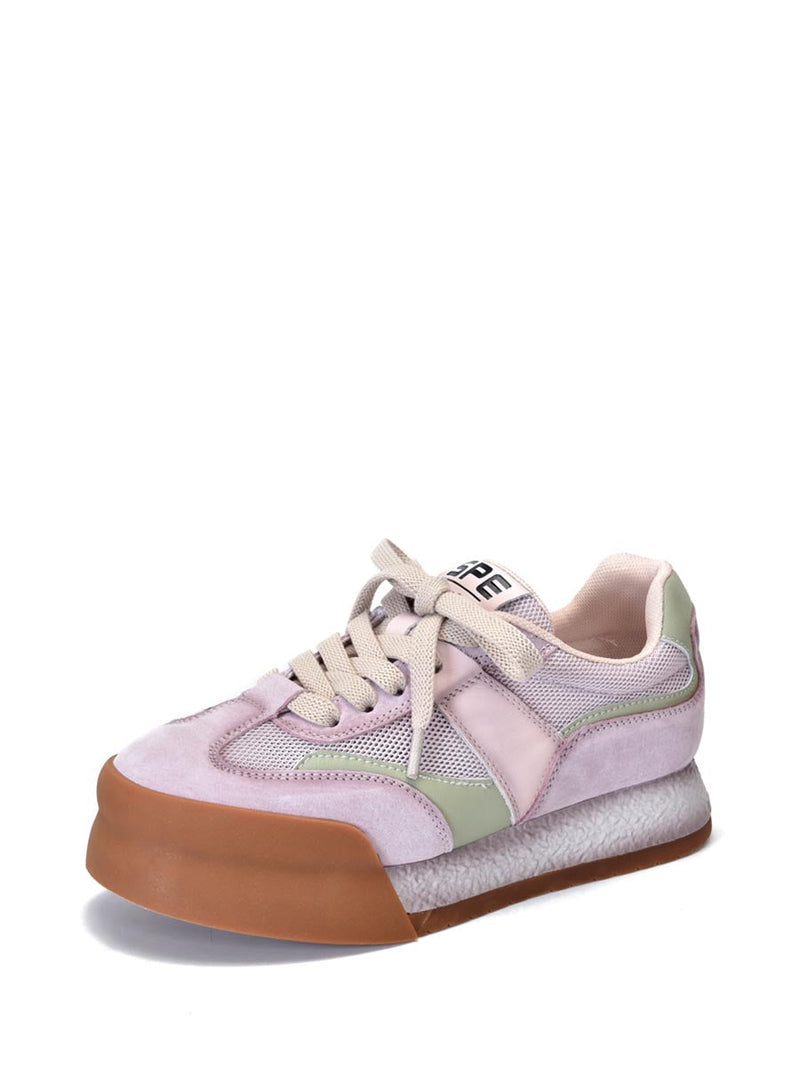 Summer Mesh Leather Spliced Breathable Platform Shoes Xx1021