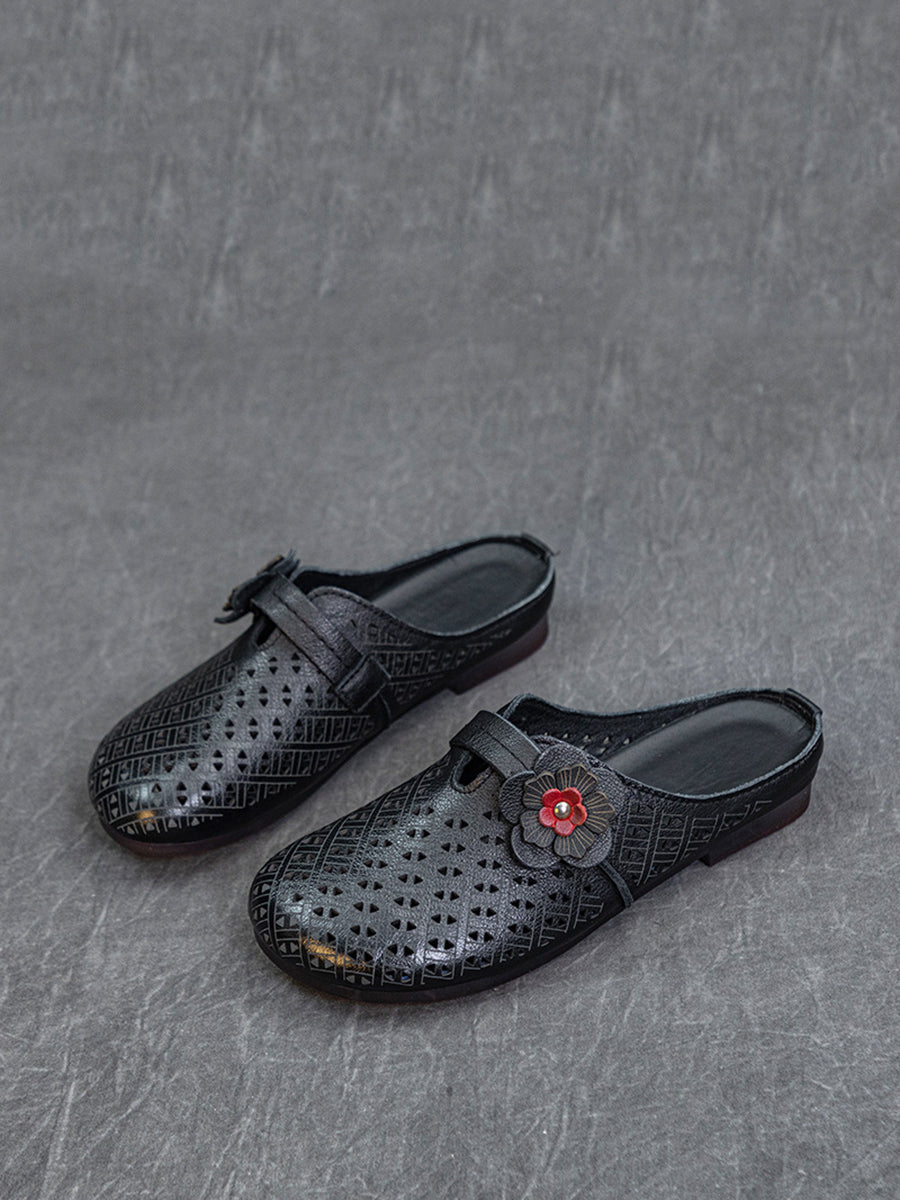 Summer Leather Cutout Flower Spliced Sandals As1054