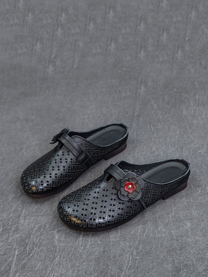 Summer Leather Cutout Flower Spliced Sandals As1054
