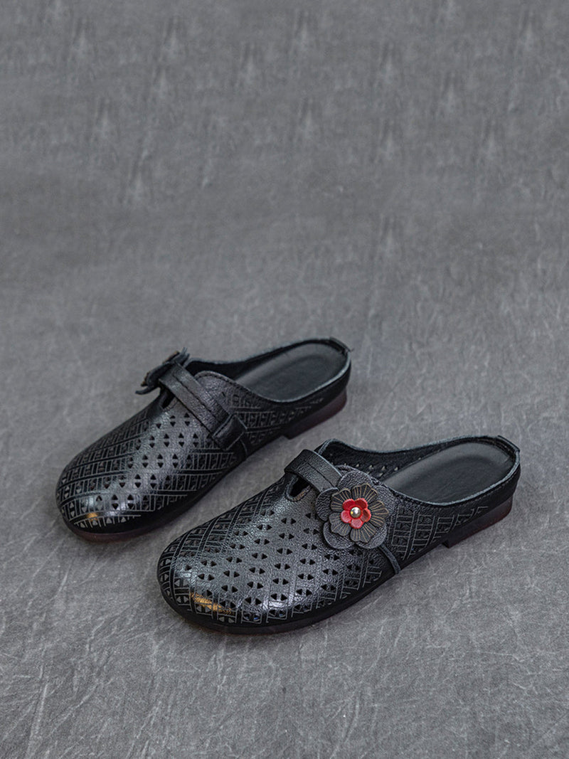 Summer Leather Cutout Flower Spliced Sandals As1054