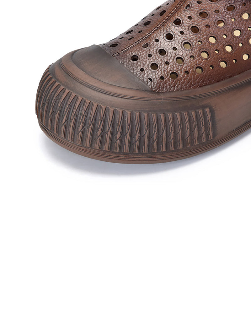 Summer Leather Cutout Platform Shoes Aa1048