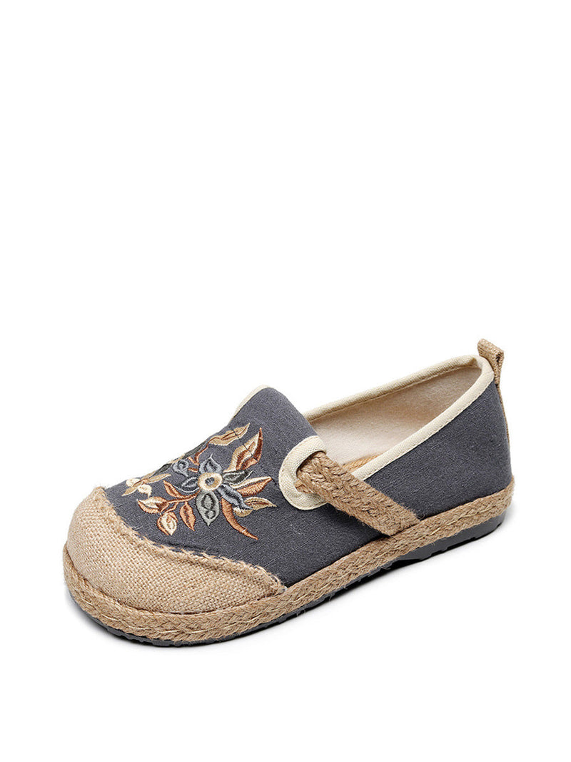Flower Embroidery Linen Cotton Flat Shoes Ah1062