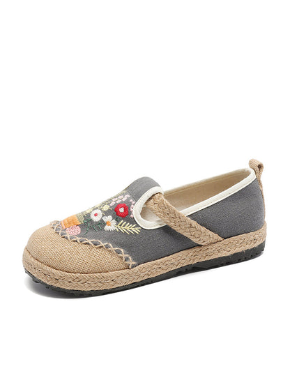 Summer Artsy Flower Embroidery Linen Cotton Shoes At1080