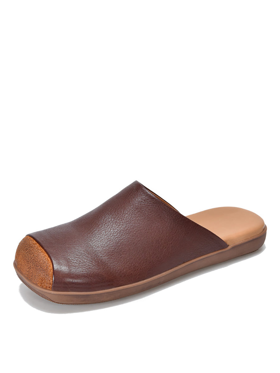 Summer Artsy Colorblock Leather Slippers Xx1011