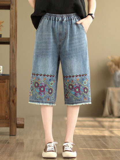 Summer Embroidery Knee-length Denim Pants Io1023
