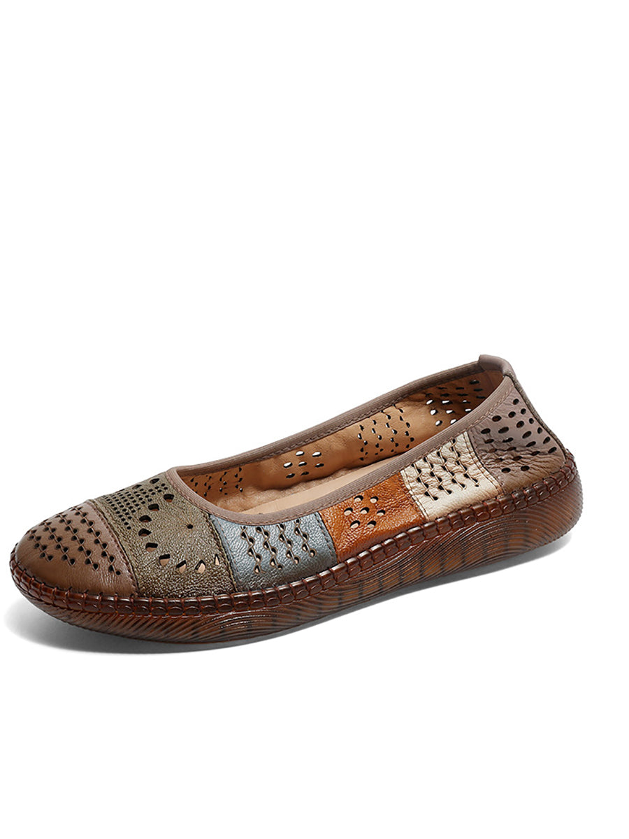 Summer Leather Spliced Cutout Shoes Zz1003