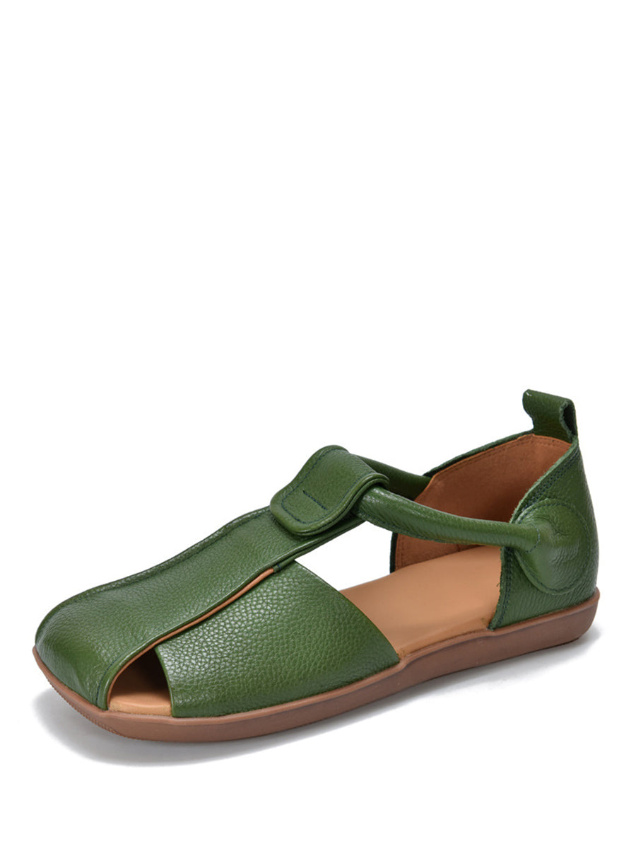Summer Soft Leather Spliced Flat Sandals Zz1027