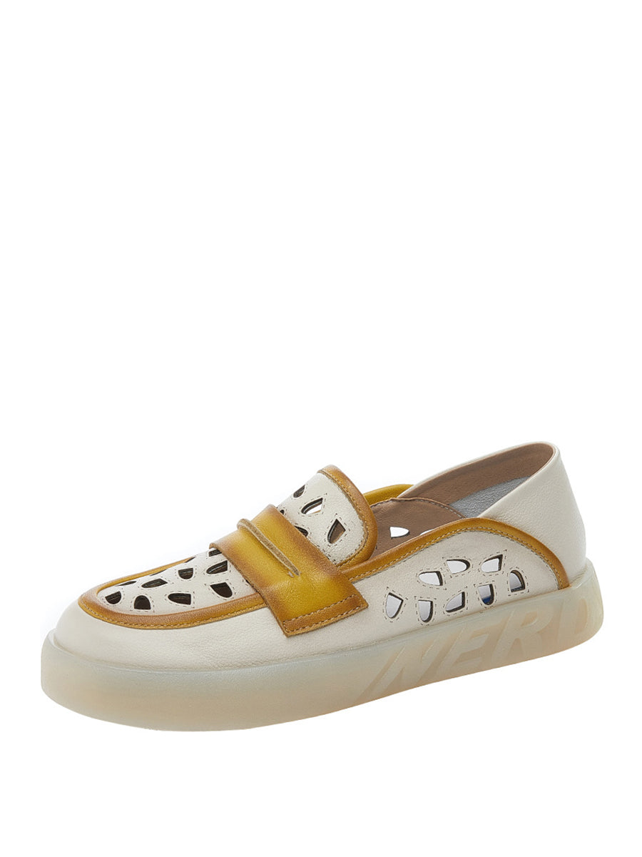 Summer Leather Colorblock Flat Shoes Fg1005