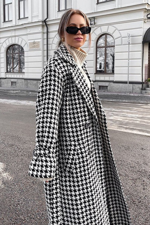 Houndstooth Long Trench Coat Overcoat
