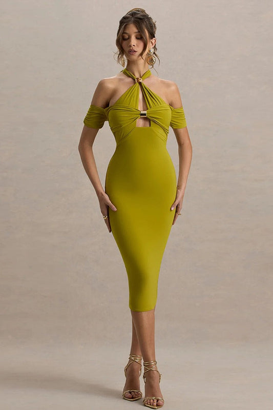 Backless Halter Bodycon Midi Dress