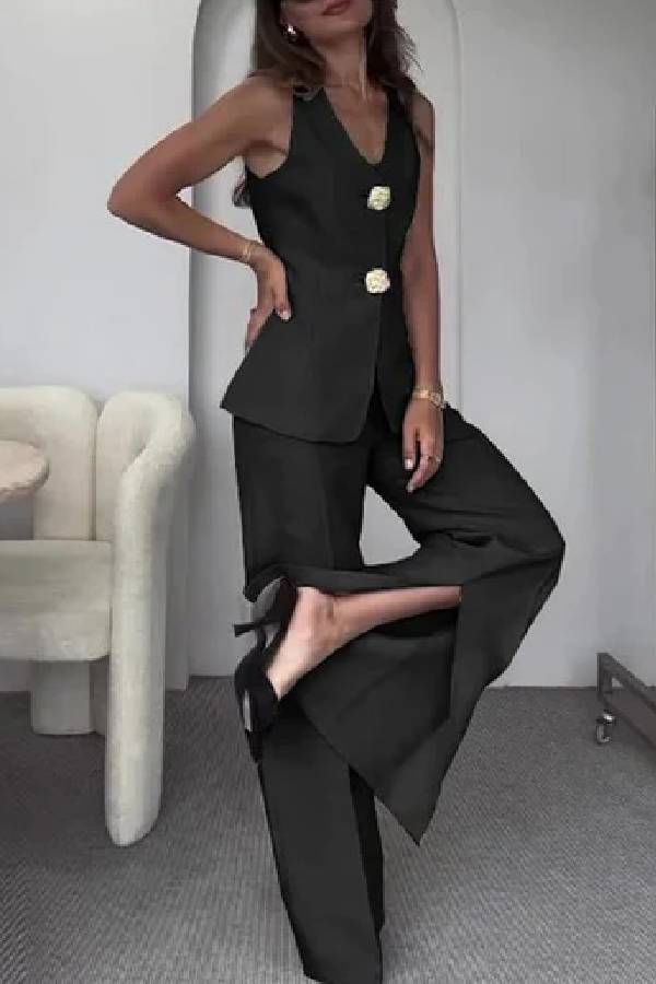 Color Sleeveless Vest \u0026 Suit Pants Two-piece Set