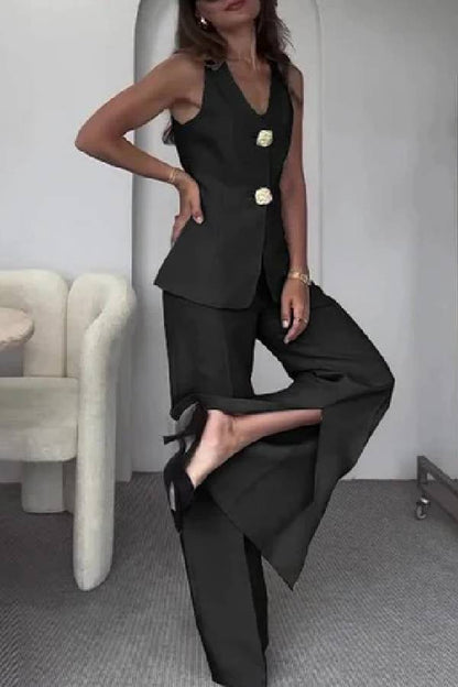 Color Sleeveless Vest & Suit Pants Two-piece Set