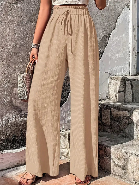 Color Drawstring High Waist Pants