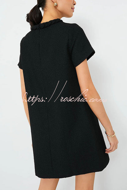 Confident and Tweed Fabric Braided Trim Button Shift Mini Dress