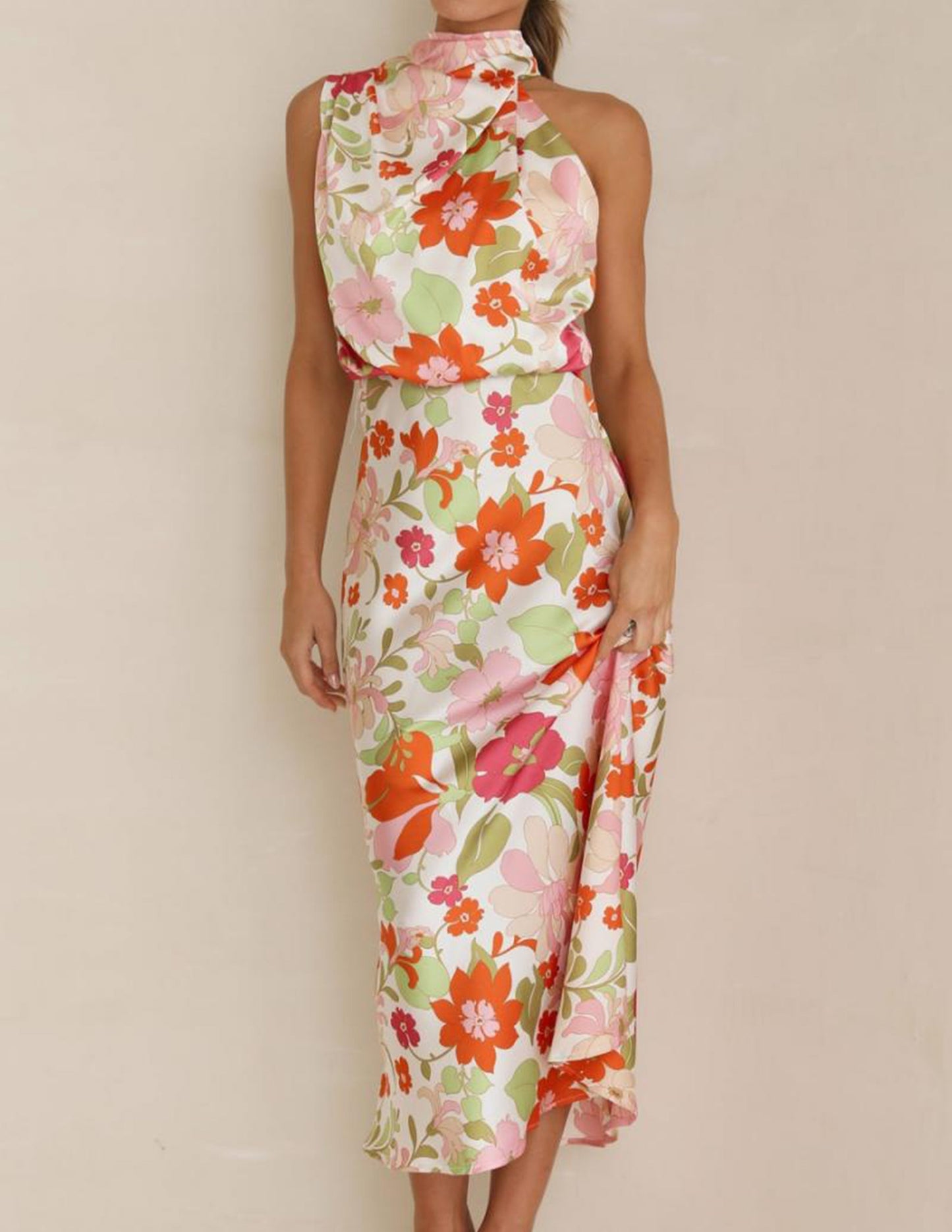 Halter Neck Elastic Waist Maxi Dress