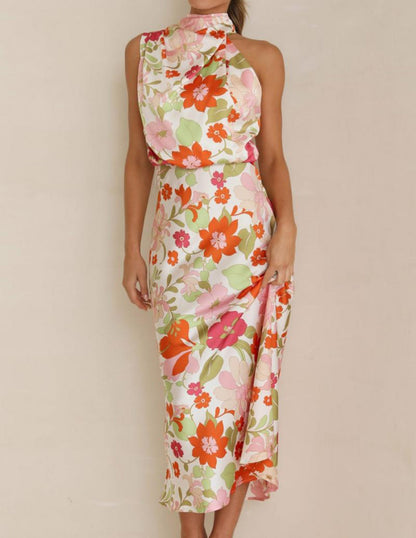 Halter Neck Elastic Waist Maxi Dress