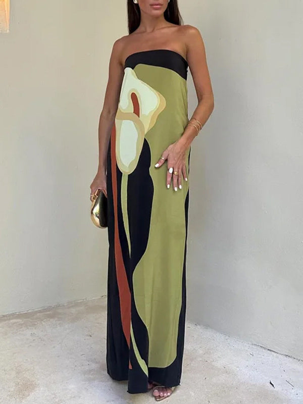 Loose Printed Split-joint Tube Maxi Dresses