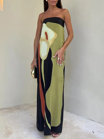 Loose Printed Split-joint Tube Maxi Dresses
