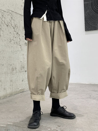 Simple Coffee Elasticity High-waisted Pockets Pleated Harem Pants Ws009