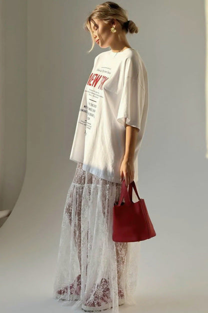 Lace Sheer High-waist A-line Skirt