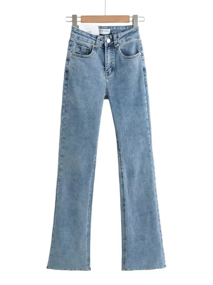 Denim Packets Jeans High Waist Flare Pants Trousers Pants Jeans Autumn Bottoms Blue