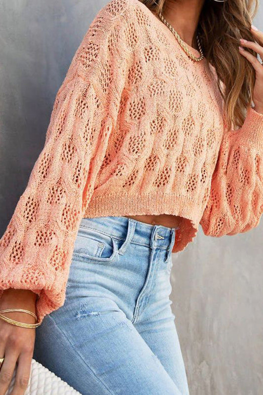 Loose Commuter Hollow Lantern Sleeve Pullover Round Neck Sweater