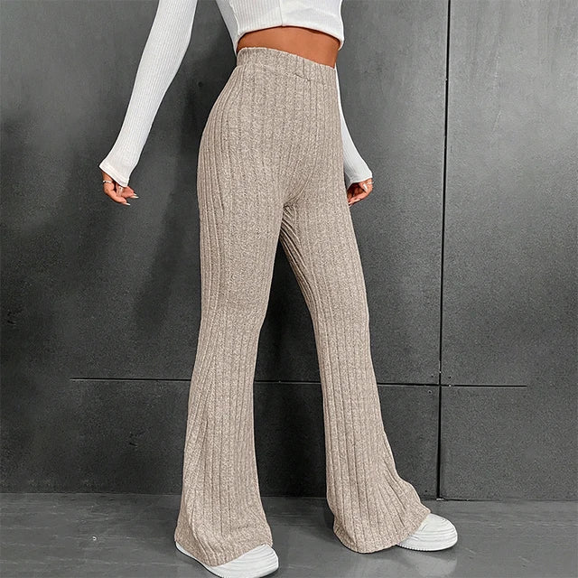 Fall New Wide Pit Stripe Knitted Wide-legged Pants for Keep Warm in Autumn and Winter Streetwea