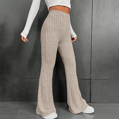 Fall New Wide Pit Stripe Knitted Wide-legged Pants for Keep Warm in Autumn and Winter Streetwea
