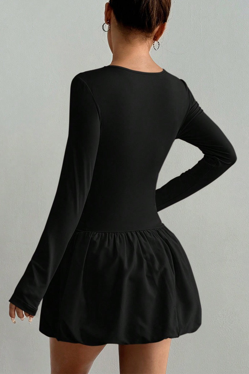Fitted Stretchy Long Sleeve Tiered Mini Dress