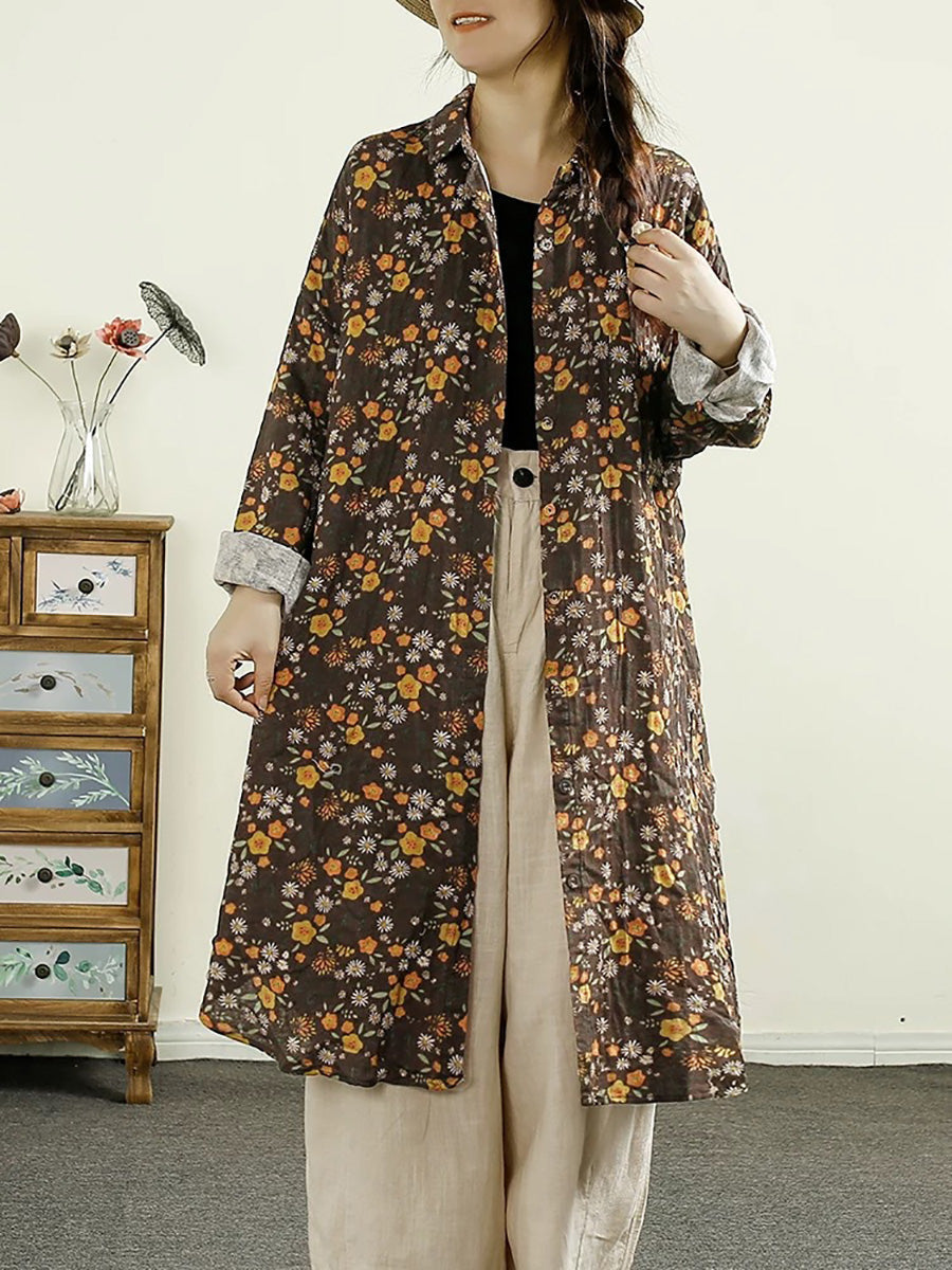 Autumn Flower Button-up Thin Cotton Coat Ak1014