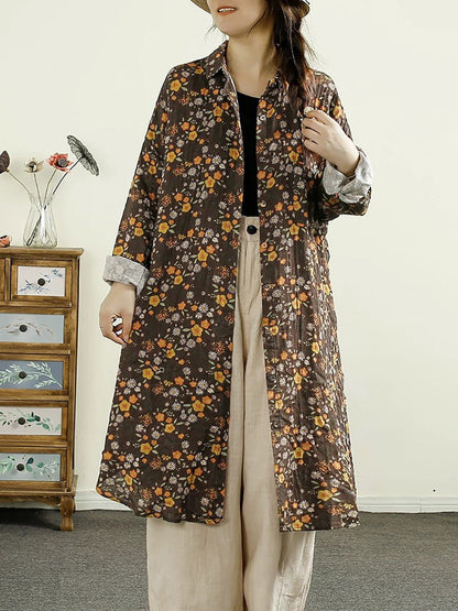 Autumn Flower Button-up Thin Cotton Coat Ak1014