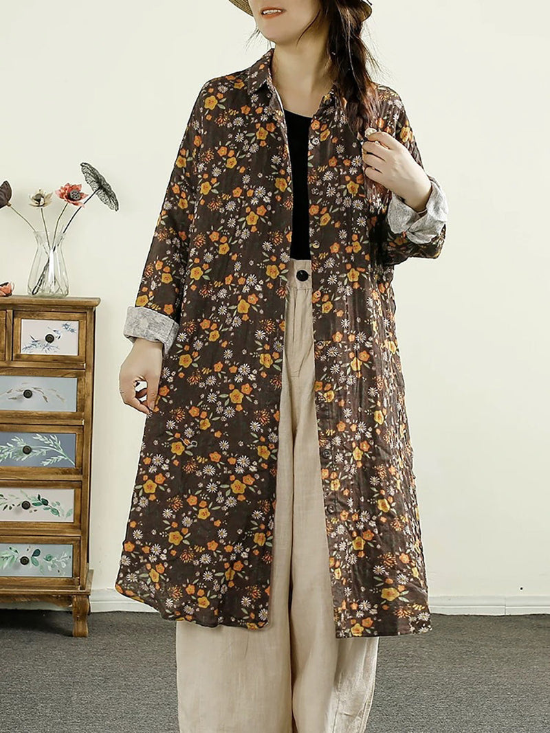 Autumn Flower Button-up Thin Cotton Coat Ak1014
