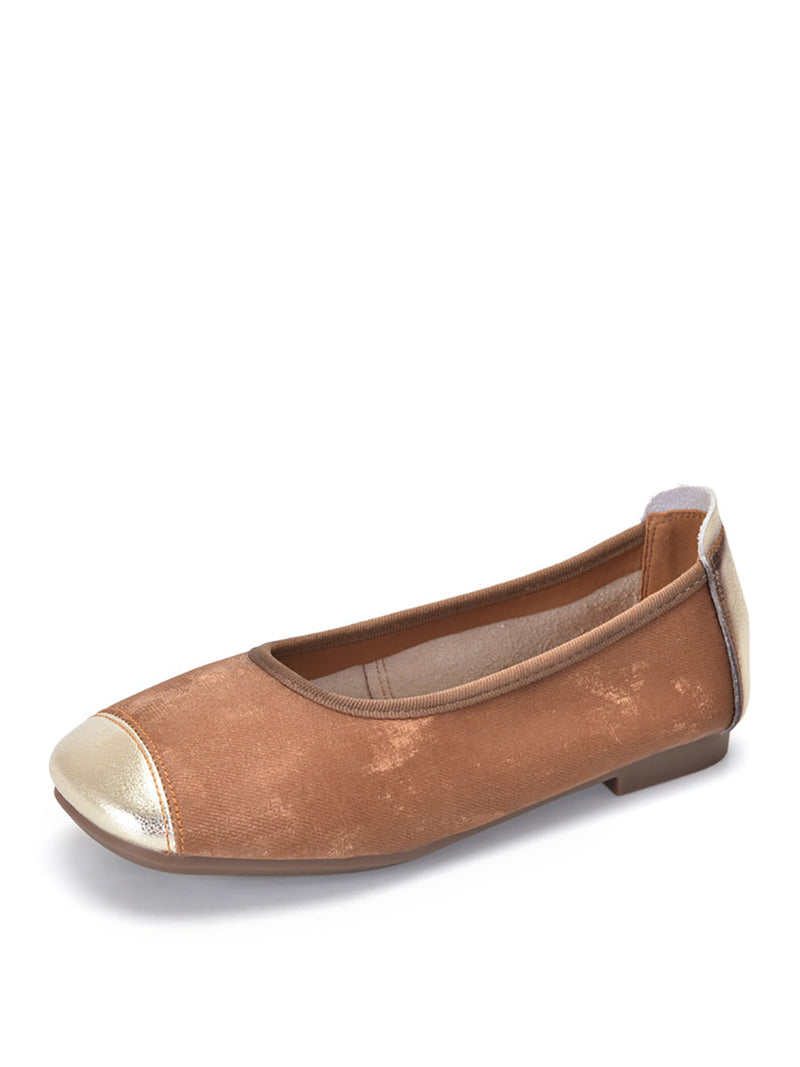 Summer Colorblock Cowhide Flat Shoes Kl1022